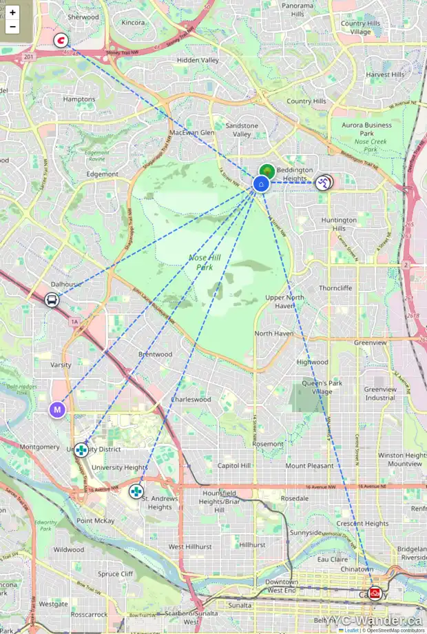 Daily accessibility map for 1215 BERKLEY DR NW, Calgary showing nearby schools, grocery stores, parks, LRT stations and nearby amenities