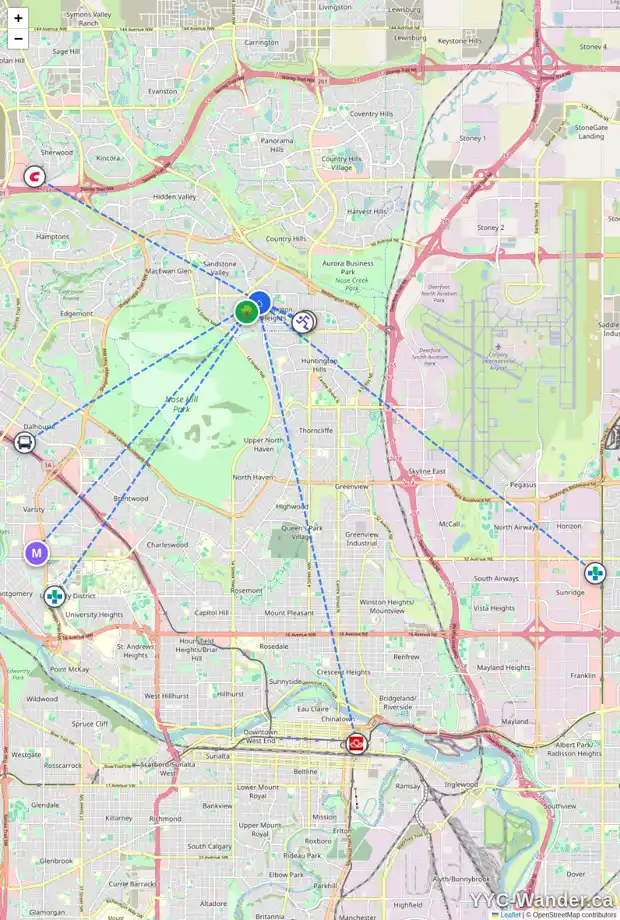 Daily accessibility map for 119 BERWICK DR NW, Calgary showing nearby schools, grocery stores, parks, LRT stations and nearby amenities