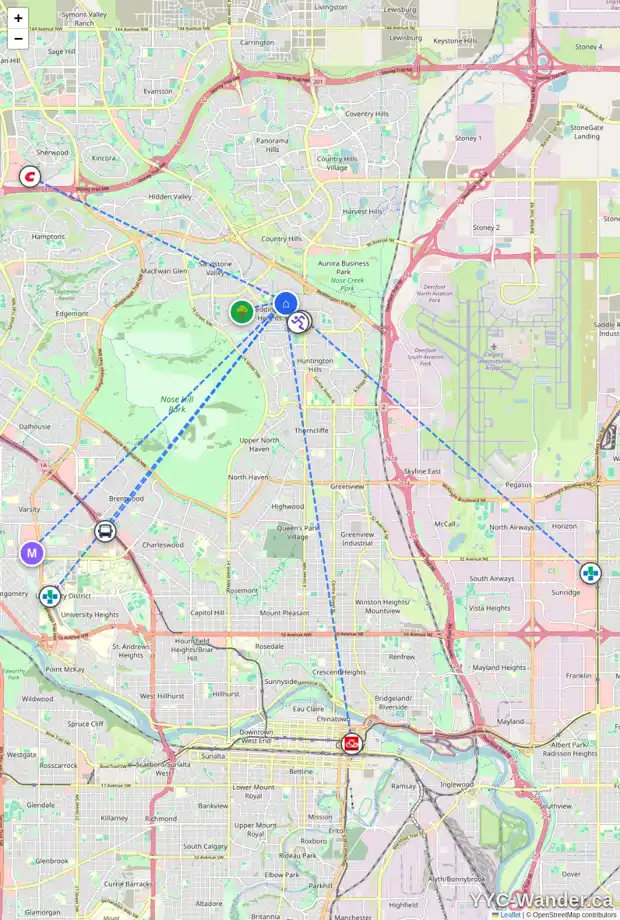 Daily accessibility map for 17 BERMUDA PL NW, Calgary showing nearby schools, grocery stores, parks, LRT stations and nearby amenities