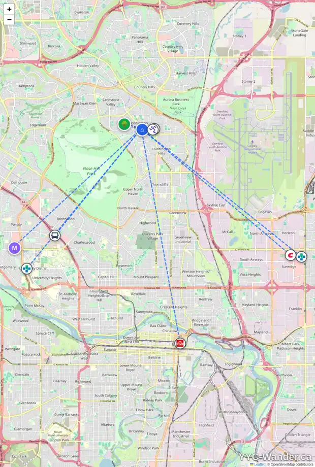 Daily accessibility map for 64 BERKLEY CL NW, Calgary showing nearby schools, grocery stores, parks, LRT stations and nearby amenities