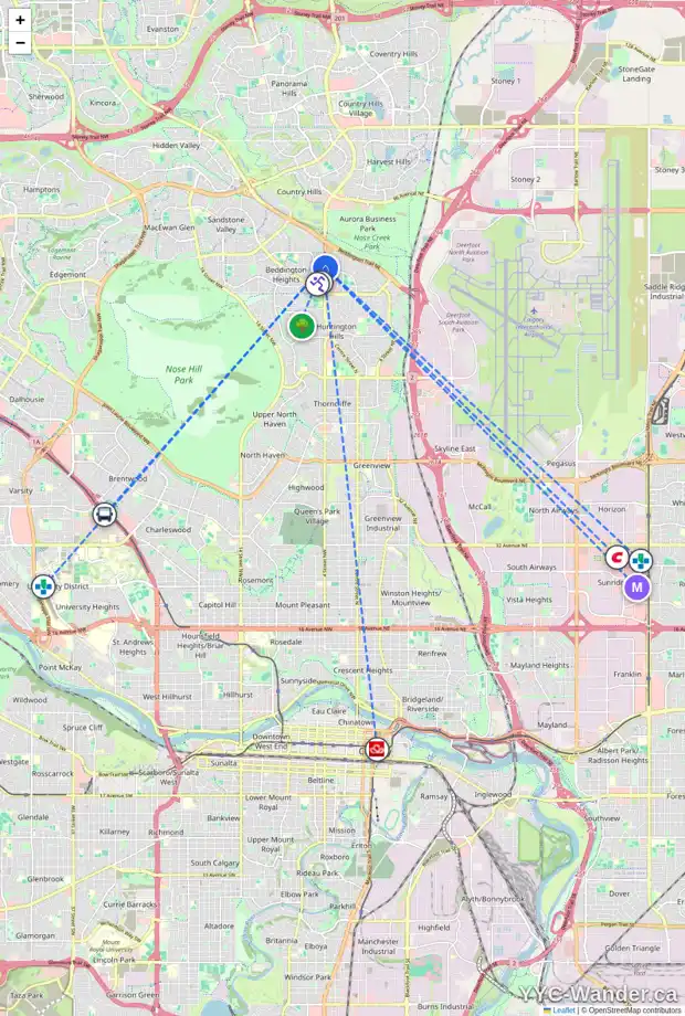 Daily accessibility map for 8333 CENTRE ST NW, Calgary showing nearby schools, grocery stores, parks, LRT stations and nearby amenities