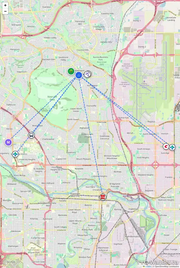 Daily accessibility map for 1010 BERKLEY DR NW, Calgary showing nearby schools, grocery stores, parks, LRT stations and nearby amenities