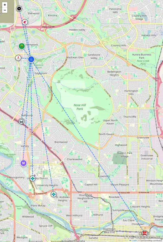 Daily accessibility map for 112 EDGERIDGE PL NW, Calgary showing nearby schools, grocery stores, parks, LRT stations and nearby amenities