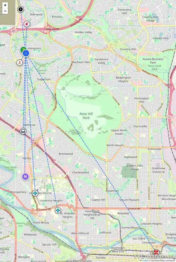 Daily accessibility map for 187 HAMPSHIRE CL NW, Calgary showing nearby schools, grocery stores, parks, LRT stations and nearby amenities