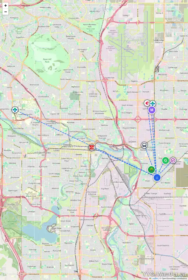 Daily accessibility map for 163 DOVERCLIFFE WY SE, Calgary showing nearby schools, grocery stores, parks, LRT stations and nearby amenities