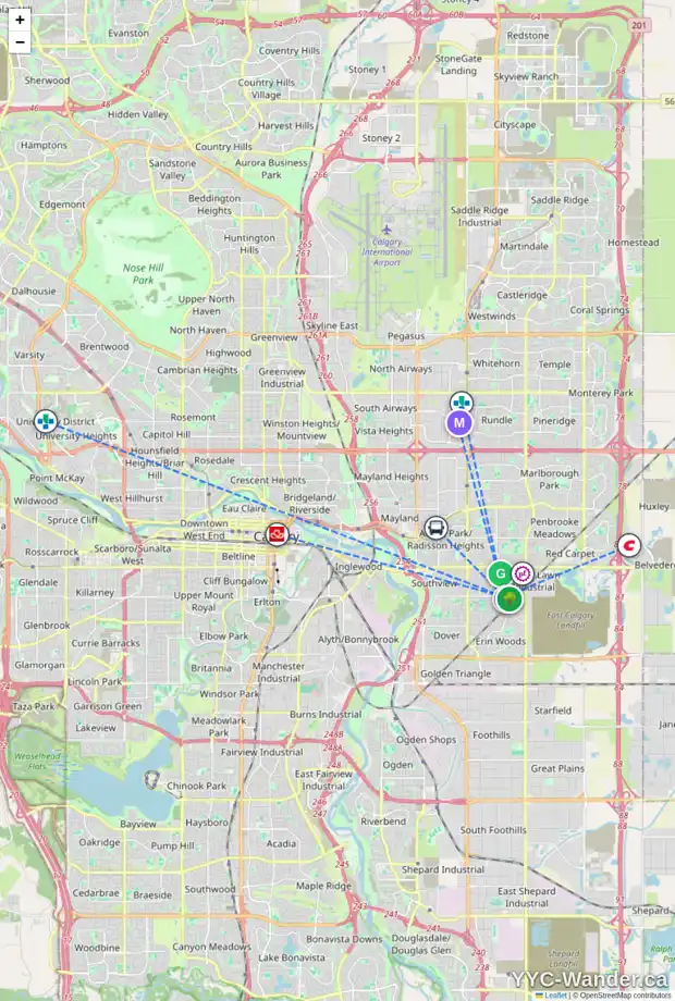 Daily accessibility map for 2706 46 ST SE, Calgary showing nearby schools, grocery stores, parks, LRT stations and nearby amenities