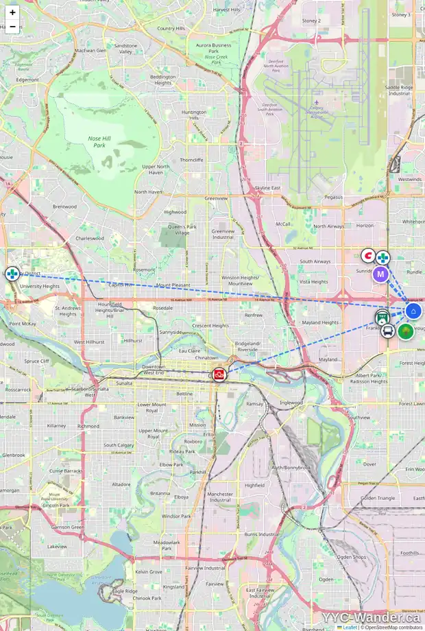 Daily accessibility map for 1672 MARLYN WY NE, Calgary showing nearby schools, grocery stores, parks, LRT stations and nearby amenities