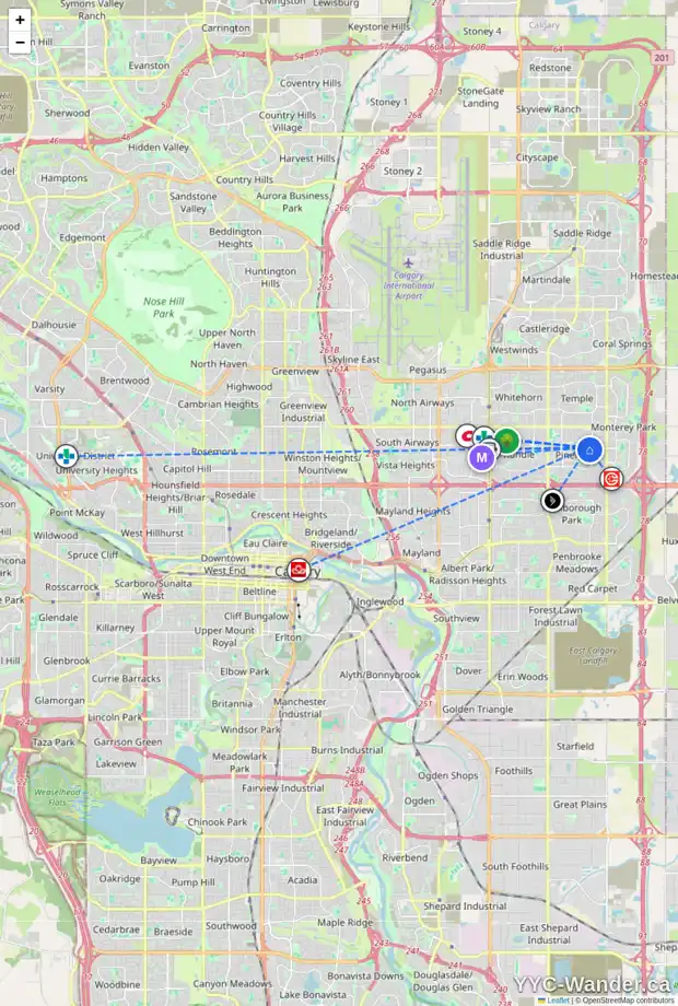 Daily accessibility map for 6320 26 AV NE, Calgary showing nearby schools, grocery stores, parks, LRT stations and nearby amenities