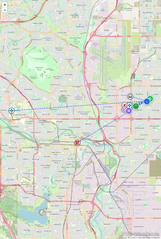 Daily accessibility map for 5051 WHITESTONE WY NE, Calgary showing nearby schools, grocery stores, parks, LRT stations and nearby amenities