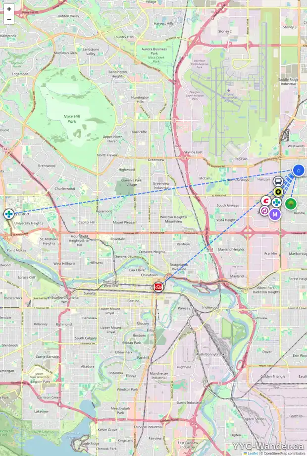 Daily accessibility map for 80 WHITEFIELD CR NE, Calgary showing nearby schools, grocery stores, parks, LRT stations and nearby amenities
