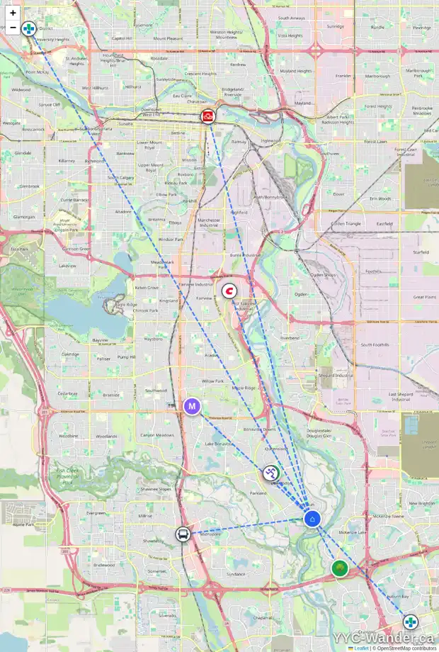 Daily accessibility map for 2404 DEER SIDE DR SE, Calgary showing nearby schools, grocery stores, parks, LRT stations and nearby amenities