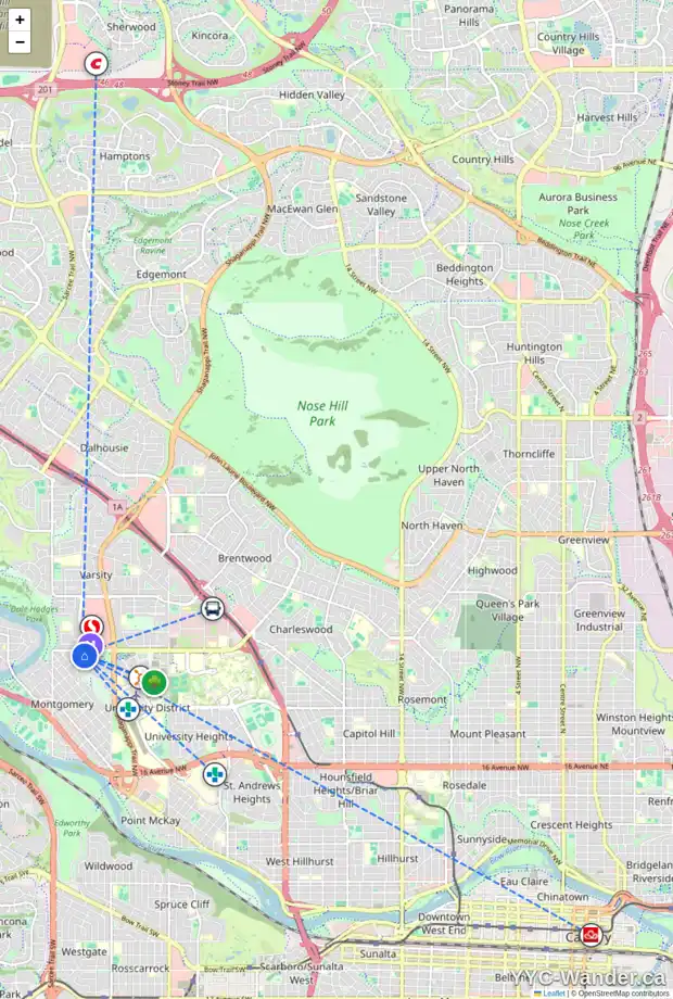 Daily accessibility map for 4811 MONTANA CR NW, Calgary showing nearby schools, grocery stores, parks, LRT stations and nearby amenities
