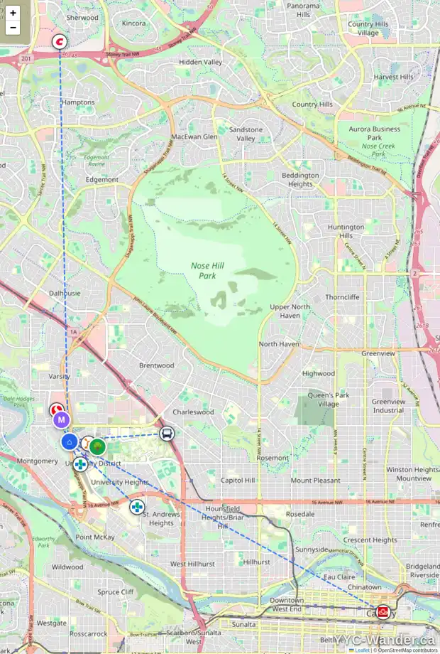 Daily accessibility map for 4604 29 AV NW, Calgary showing nearby schools, grocery stores, parks, LRT stations and nearby amenities