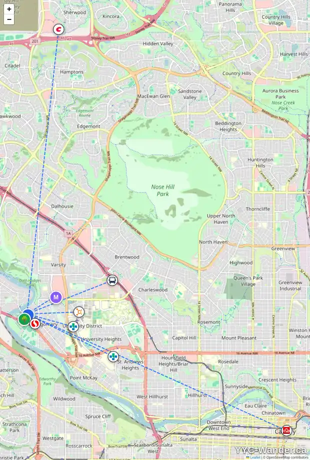 Daily accessibility map for 5233 17 AV NW, Calgary showing nearby schools, grocery stores, parks, LRT stations and nearby amenities