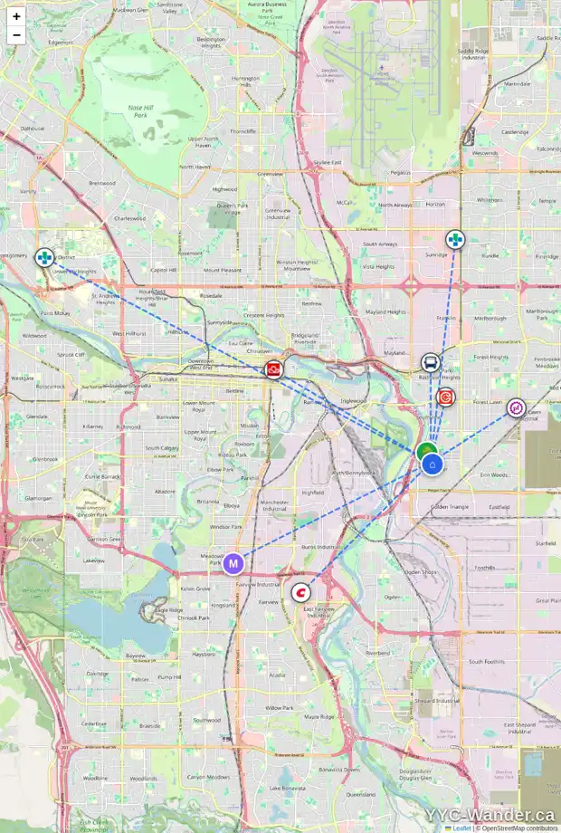 Daily accessibility map for 2751 DOVELY PA SE, Calgary showing nearby schools, grocery stores, parks, LRT stations and nearby amenities