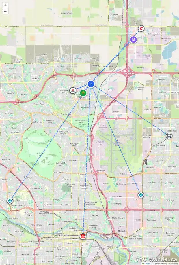 Daily accessibility map for 247 COVEWOOD PA NE, Calgary showing nearby schools, grocery stores, parks, LRT stations and nearby amenities