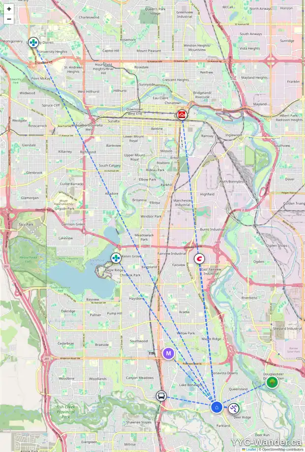 Daily accessibility map for 88 LAKE CRIMSON CL SE, Calgary showing nearby schools, grocery stores, parks, LRT stations and nearby amenities