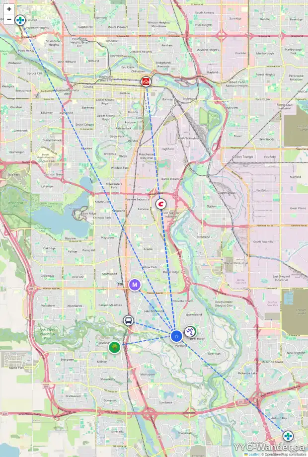 Daily accessibility map for 108 PARKLAND GR SE, Calgary showing nearby schools, grocery stores, parks, LRT stations and nearby amenities