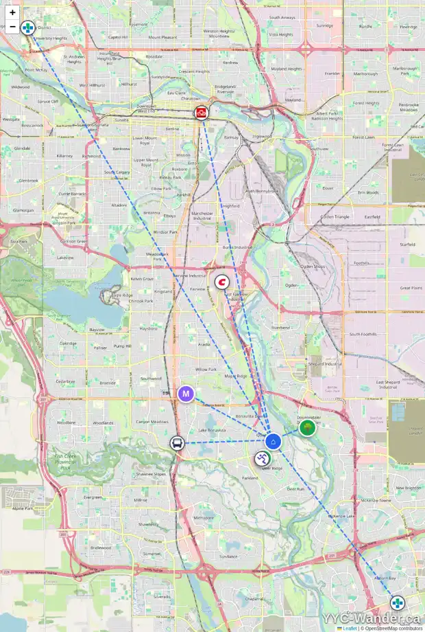 Daily accessibility map for 271 QUEEN CHARLOTTE WY SE, Calgary showing nearby schools, grocery stores, parks, LRT stations and nearby amenities