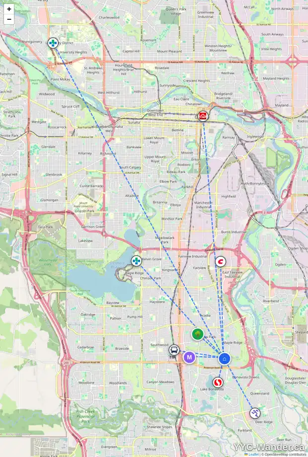 Daily accessibility map for 771 WILLAMETTE DR SE, Calgary showing nearby schools, grocery stores, parks, LRT stations and nearby amenities