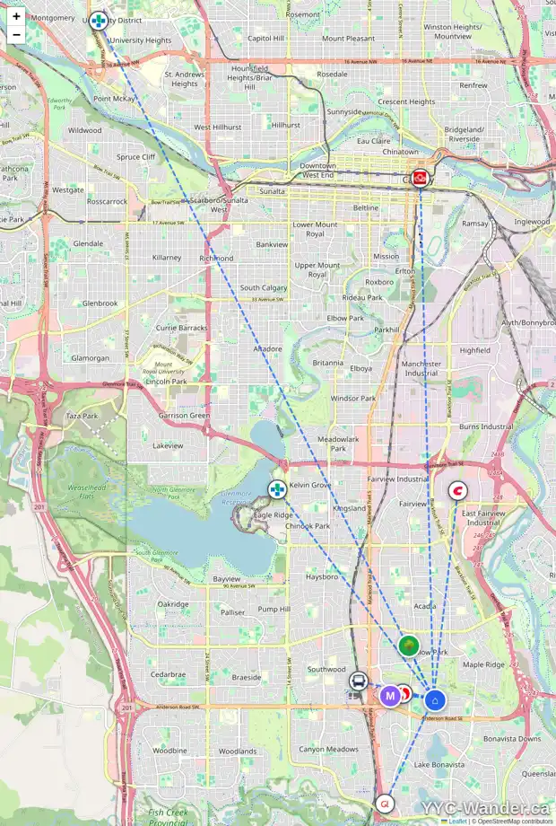 Daily accessibility map for 540 WILLINGDON BV SE, Calgary showing nearby schools, grocery stores, parks, LRT stations and nearby amenities