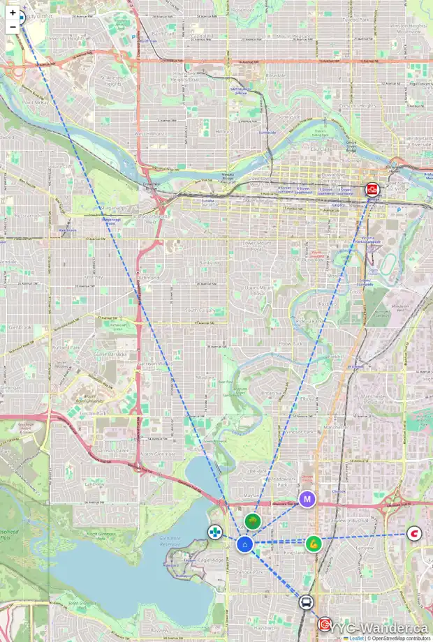 Daily accessibility map for 1223 KERWOOD CR SW, Calgary showing nearby schools, grocery stores, parks, LRT stations and nearby amenities