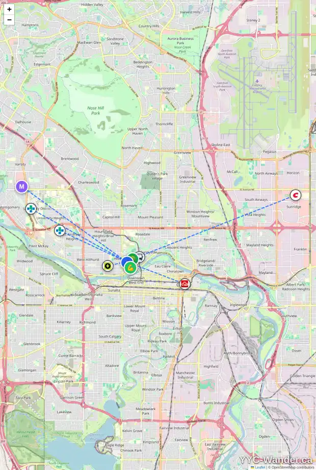Daily accessibility map for 1306 GLADSTONE RD NW, Calgary showing nearby schools, grocery stores, parks, LRT stations and nearby amenities