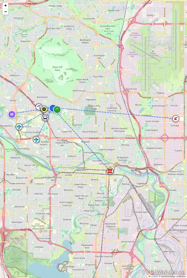 Daily accessibility map for 2348 CHICOUTIMI DR NW, Calgary showing nearby schools, grocery stores, parks, LRT stations and nearby amenities