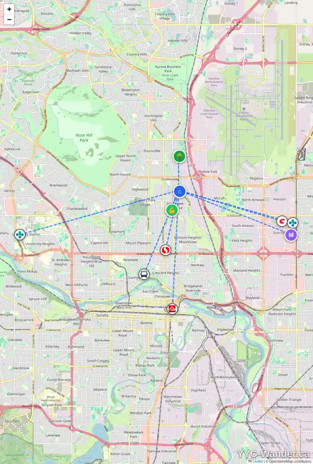 Daily accessibility map for 4307 GREENVIEW DR NE, Calgary showing nearby schools, grocery stores, parks, LRT stations and nearby amenities
