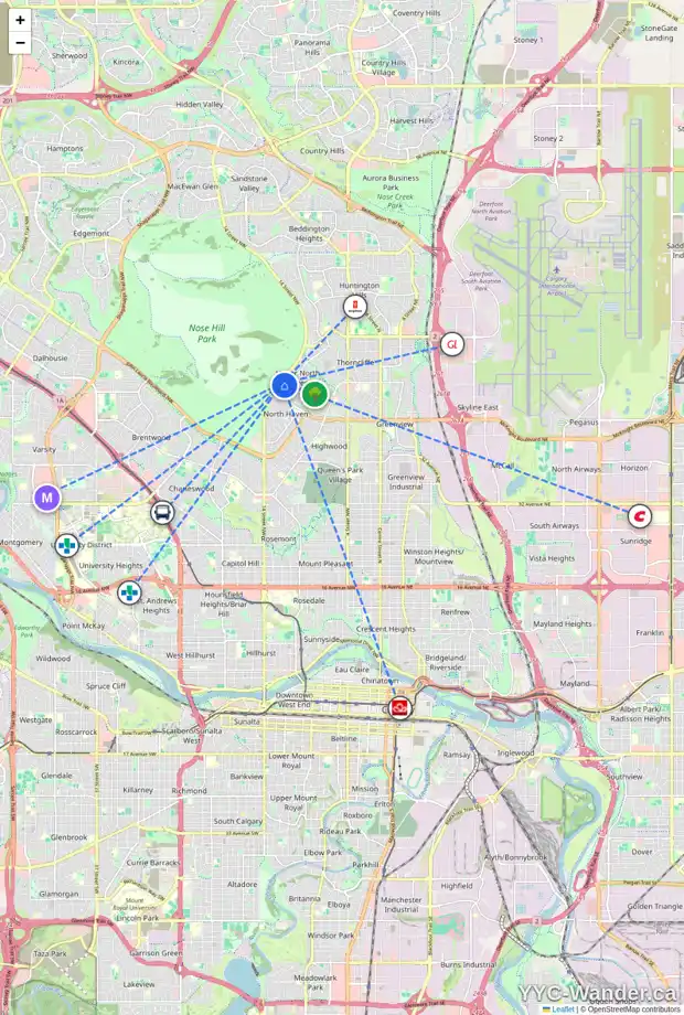 Daily accessibility map for 304 NORSEMAN RD NW, Calgary showing nearby schools, grocery stores, parks, LRT stations and nearby amenities