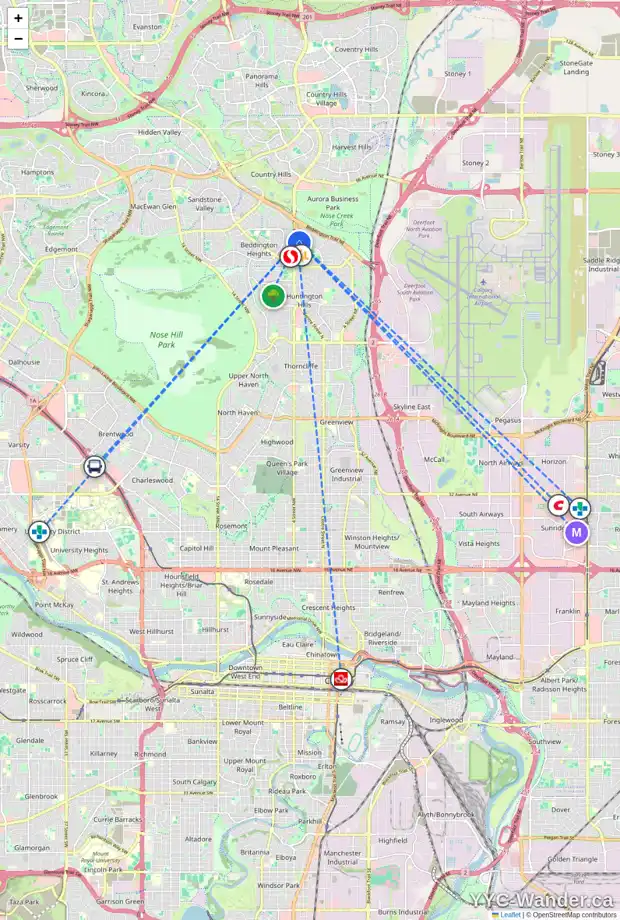 Daily accessibility map for 312 BEDDINGTON CI NE, Calgary showing nearby schools, grocery stores, parks, LRT stations and nearby amenities