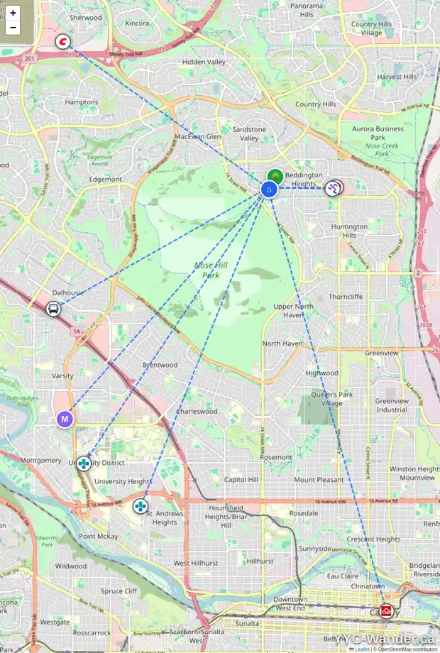 Daily accessibility map for 1217 BERKLEY DR NW, Calgary showing nearby schools, grocery stores, parks, LRT stations and nearby amenities
