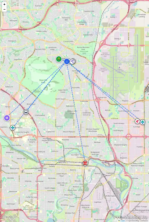 Daily accessibility map for 8322 BERKLEY RD NW, Calgary showing nearby schools, grocery stores, parks, LRT stations and nearby amenities