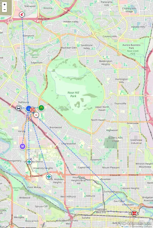 Daily accessibility map for 4236 DALHOUSIE DR NW, Calgary showing nearby schools, grocery stores, parks, LRT stations and nearby amenities