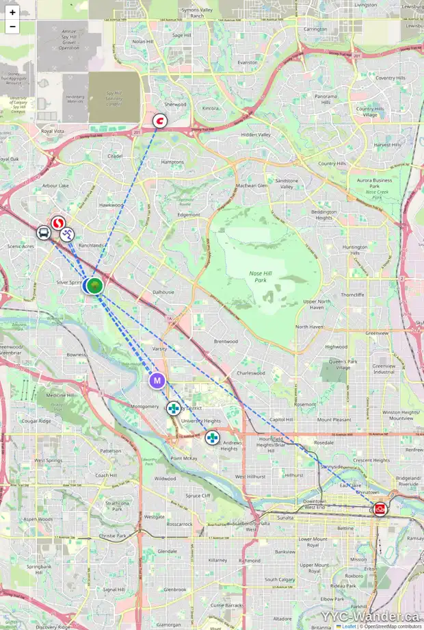 Daily accessibility map for 164 SILVER BROOK RD NW, Calgary showing nearby schools, grocery stores, parks, LRT stations and nearby amenities