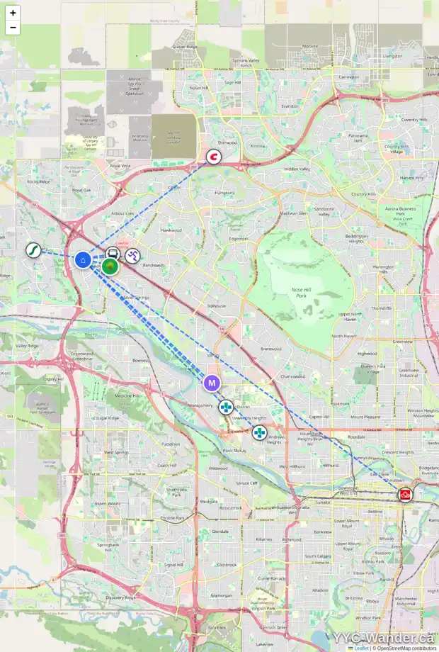 Daily accessibility map for 80 SCANLON GR NW, Calgary showing nearby schools, grocery stores, parks, LRT stations and nearby amenities