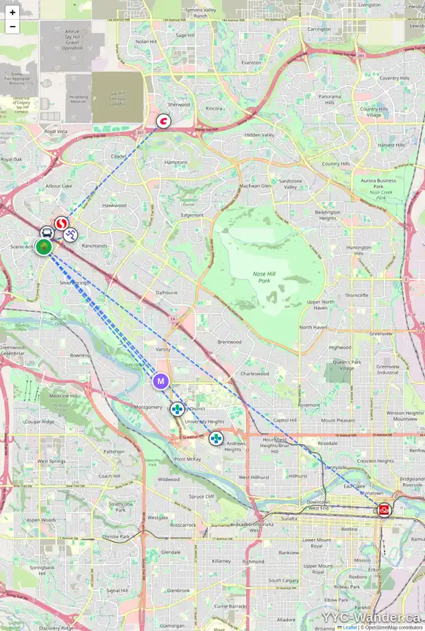 Daily accessibility map for 145 SCENIC COVE BA NW, Calgary showing nearby schools, grocery stores, parks, LRT stations and nearby amenities