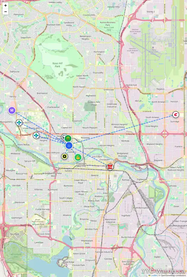 Daily accessibility map for 4 1726 8 AV NW, Calgary showing nearby schools, grocery stores, parks, LRT stations and nearby amenities