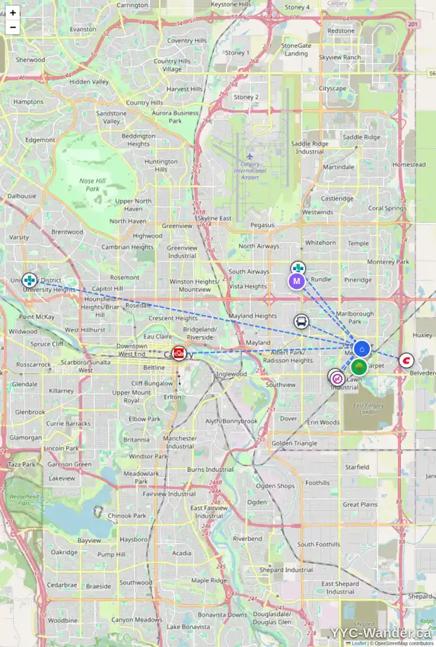 Daily accessibility map for 6119 5 AV SE, Calgary showing nearby schools, grocery stores, parks, LRT stations and nearby amenities