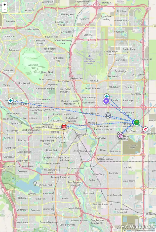 Daily accessibility map for 456 PENSWOOD RD SE, Calgary showing nearby schools, grocery stores, parks, LRT stations and nearby amenities
