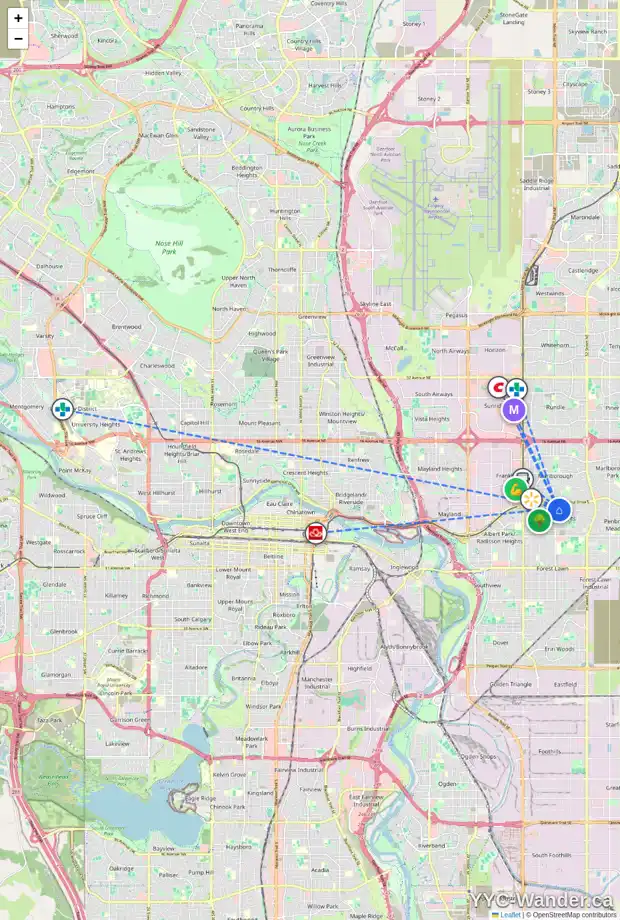 Daily accessibility map for 4508 FORDHAM CR SE, Calgary showing nearby schools, grocery stores, parks, LRT stations and nearby amenities