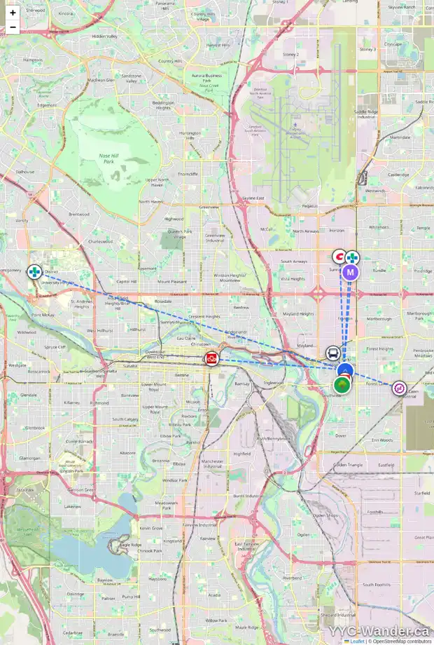 Daily accessibility map for 3303 12 AV SE, Calgary showing nearby schools, grocery stores, parks, LRT stations and nearby amenities