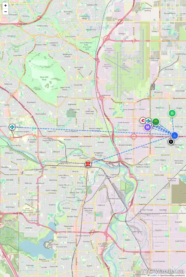 Daily accessibility map for 429 PINEGREEN CL NE, Calgary showing nearby schools, grocery stores, parks, LRT stations and nearby amenities