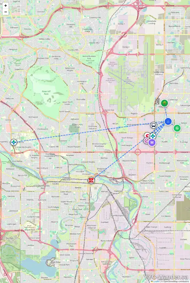 Daily accessibility map for 12 WHITERIDGE PL NE, Calgary showing nearby schools, grocery stores, parks, LRT stations and nearby amenities