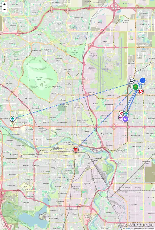 Daily accessibility map for 59 CASTLEDALE PL NE, Calgary showing nearby schools, grocery stores, parks, LRT stations and nearby amenities
