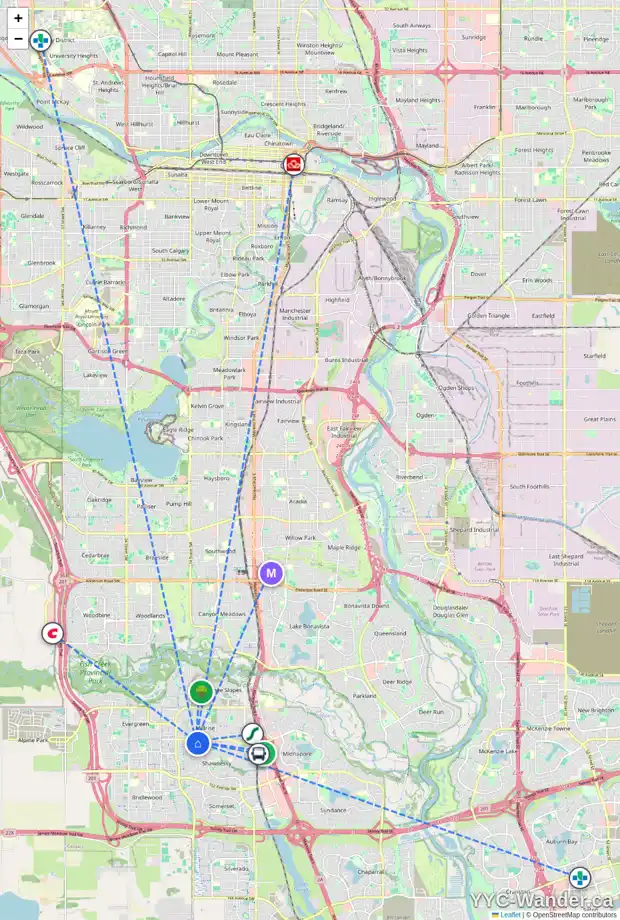 Daily accessibility map for 51 SHANNON HL SW, Calgary showing nearby schools, grocery stores, parks, LRT stations and nearby amenities