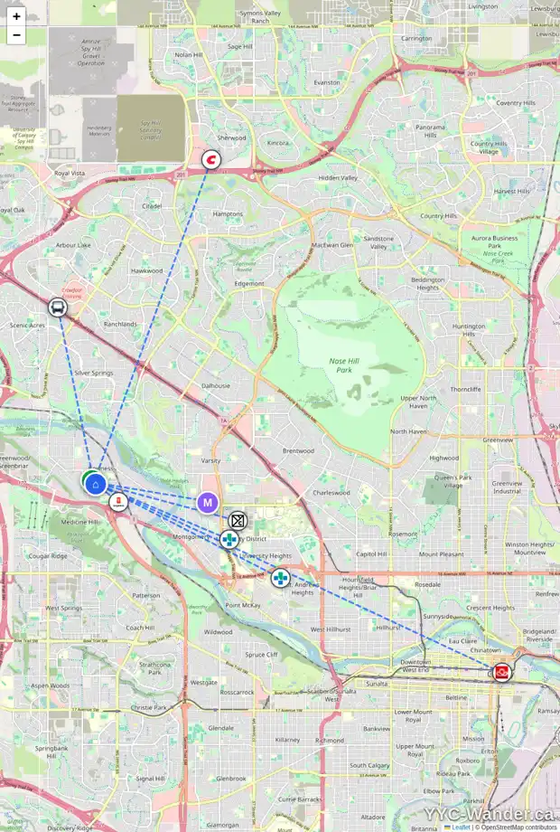 Daily accessibility map for 7507 37 AV NW, Calgary showing nearby schools, grocery stores, parks, LRT stations and nearby amenities