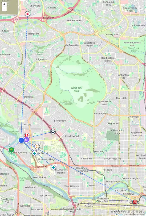 Daily accessibility map for 3327 VARNA CR NW, Calgary showing nearby schools, grocery stores, parks, LRT stations and nearby amenities