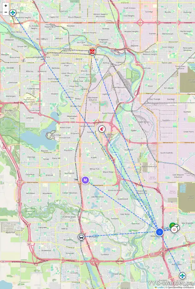 Daily accessibility map for 472 MCKENZIE LAKE BA SE, Calgary showing nearby schools, grocery stores, parks, LRT stations and nearby amenities