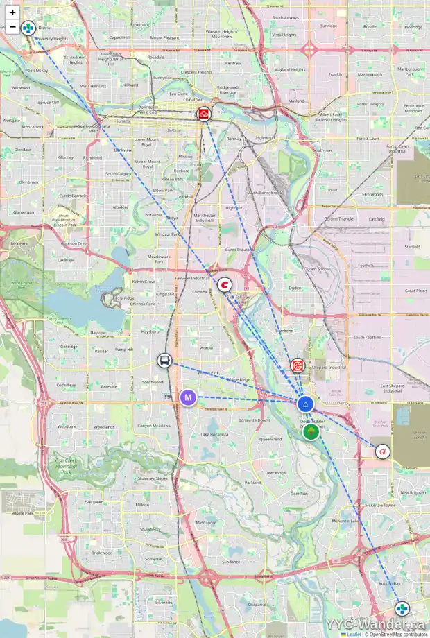 Daily accessibility map for 173 DOUGLAS GLEN CO SE, Calgary showing nearby schools, grocery stores, parks, LRT stations and nearby amenities